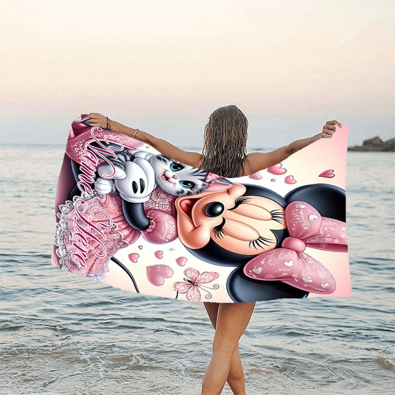 1pc Minnie12 Beach Towel with Custom Name, Beach/Swimming/Bath/Picnic/Camping Towel, Suitable for Seaside Beaches