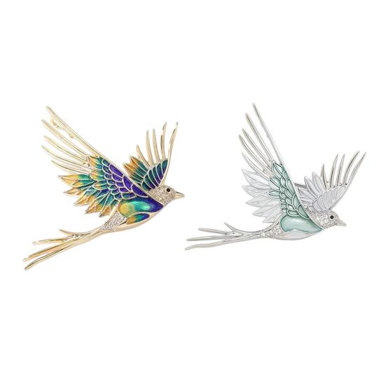 Brooch Pin, 3D Bird Design Lapel Pin with Cyan-Blue Enamel Wings And Translucent Rhinestones, Sparkling Luster Badge for Suits Dresses