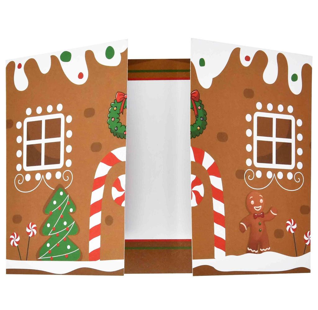 10 Pack Christmas Gingerbread House Greeting Cards Gift (10 Cards + 10 Envelopes) Tri-Fold Double-Sided Holiday Party Decoration Cards