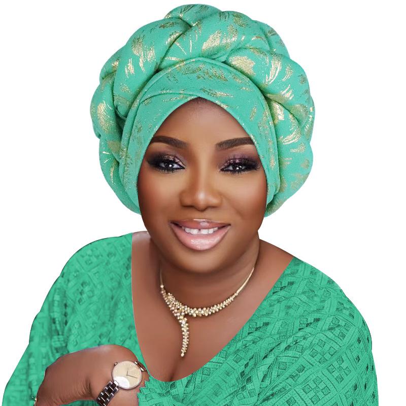 Gold Stamping Fabric Turban Cap For Women Braids Headwrap Bonnet Lady Head Cover Muslim Hat African Female Headgear