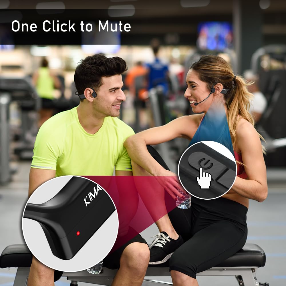 KIMAFUN 2.4G Wireless Fitness Headset Microphone, IP67 Waterproof & Dustproof, Compatible with Two People Simultaneously, Plug & Play, Instant