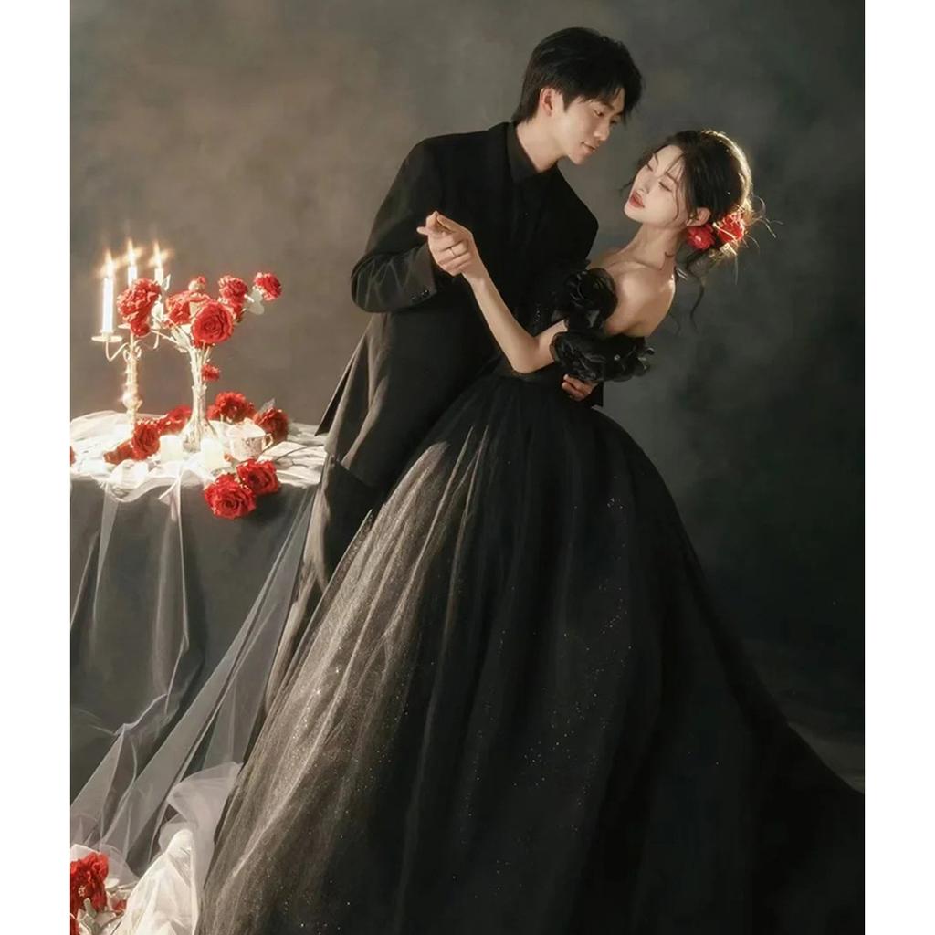 2025 nové svatební šaty Helburn top bez ramínek módní černé francouzské tutu večerní šaty