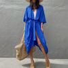 Beach Cover Up Cardigan V-neck Half Sleeve Quick-Drying Breathable Loose Fit Swimwear Coat with Tie Design