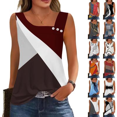 Womens Summer Tank Tops Square Neck Sleeveless Buttons Casual Dressy Tunics Basic Business Work T Shirts Blouses