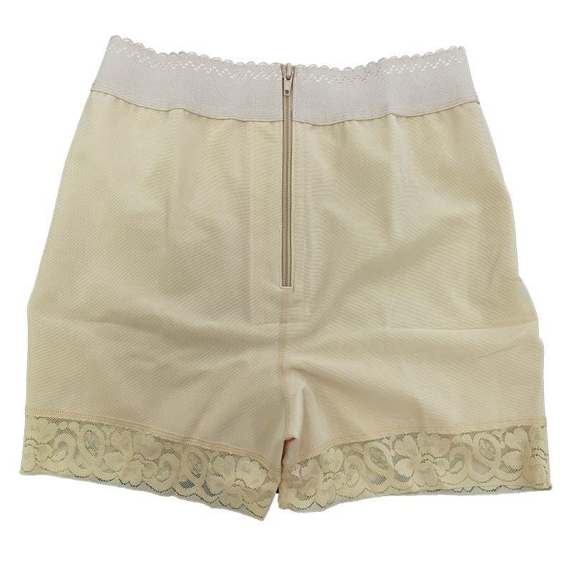 High Waist Lace Trim Shapewear Shorts with Front Zipper