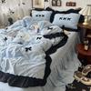 Ins Girl Bow Lace Washed Cotton Four-Piece Set Available For Four Seasons Bed Skirt Bedding 4 Dormitory Three-Piece Set