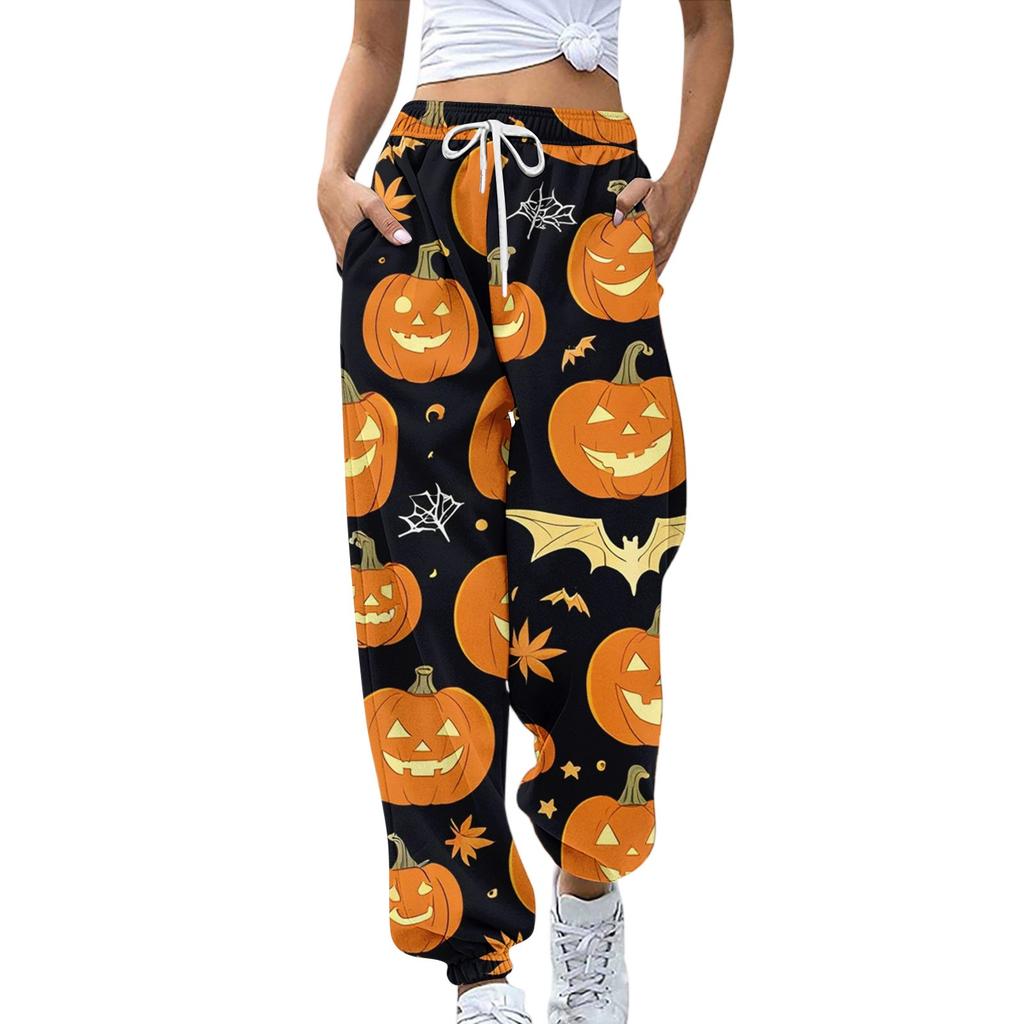 Women's Sports Pants With Pockets Fashion Halloween Print Elastic Waist Pants Casual Sweatpants Pants