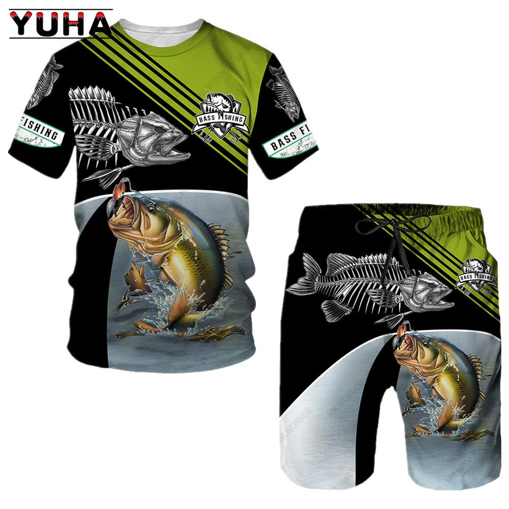 YUHA Angeln Custom 3D Gedruckt Herren Unisex Cool Sommer T-Shirts Kurzarm Freizeit T-Shirts Heiß Zweiteilig