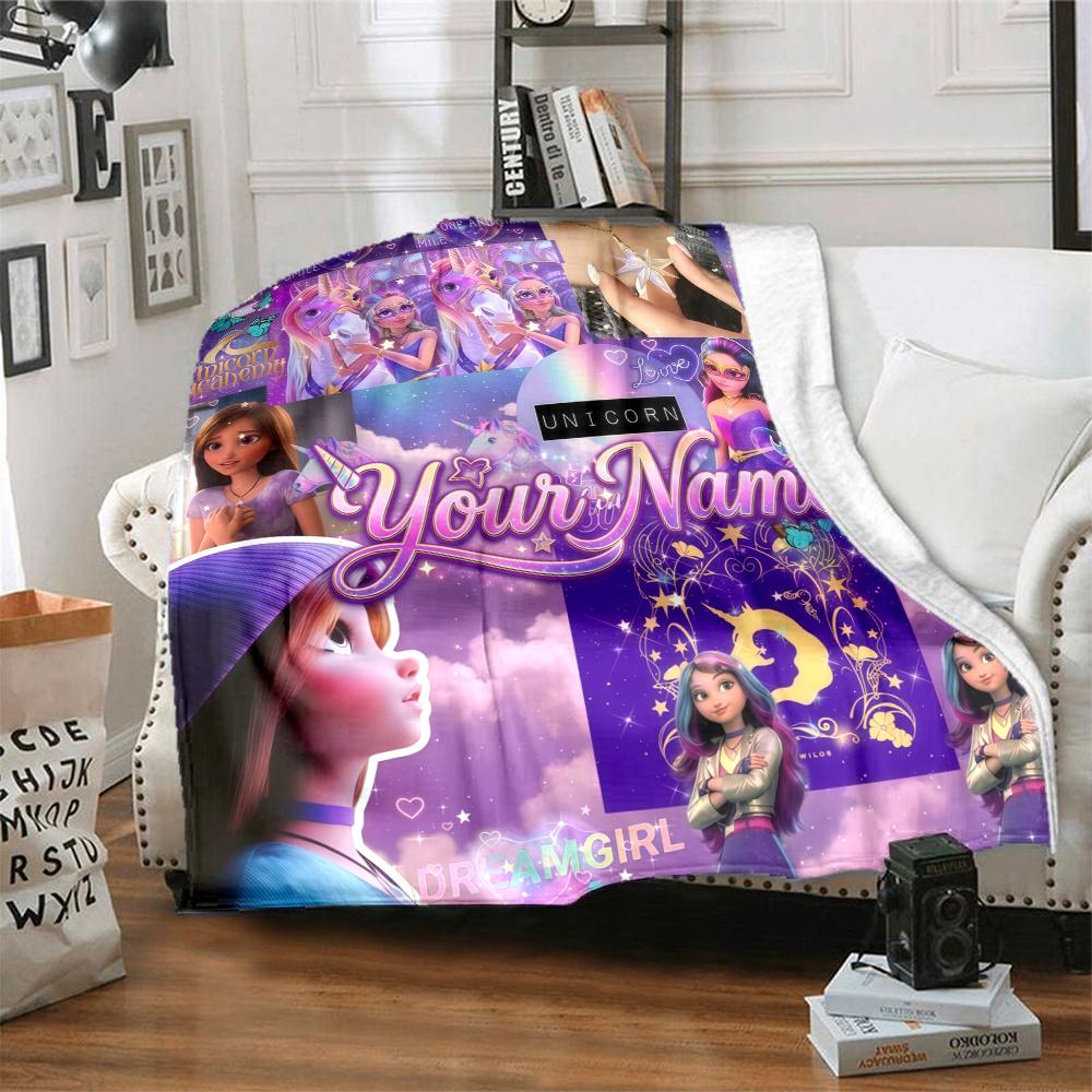 1PC Unicorn Academy Custom Name Patterned Flannel Blanket Suitable For All Seasons For Home Decor Warmth And Comfort Gifts Holiday Present