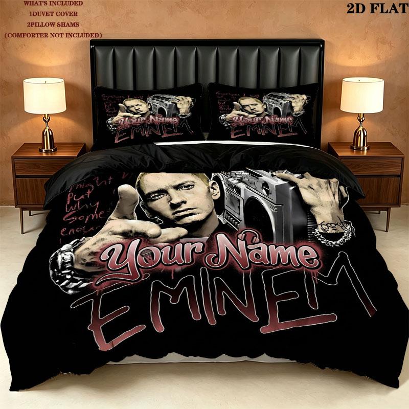 Eminem Custom Name Pattern Bedding Quilt Set Quilt Cover Pillowcase Home Gift(1 * duvet cover + 2 * pillowcase, without core)