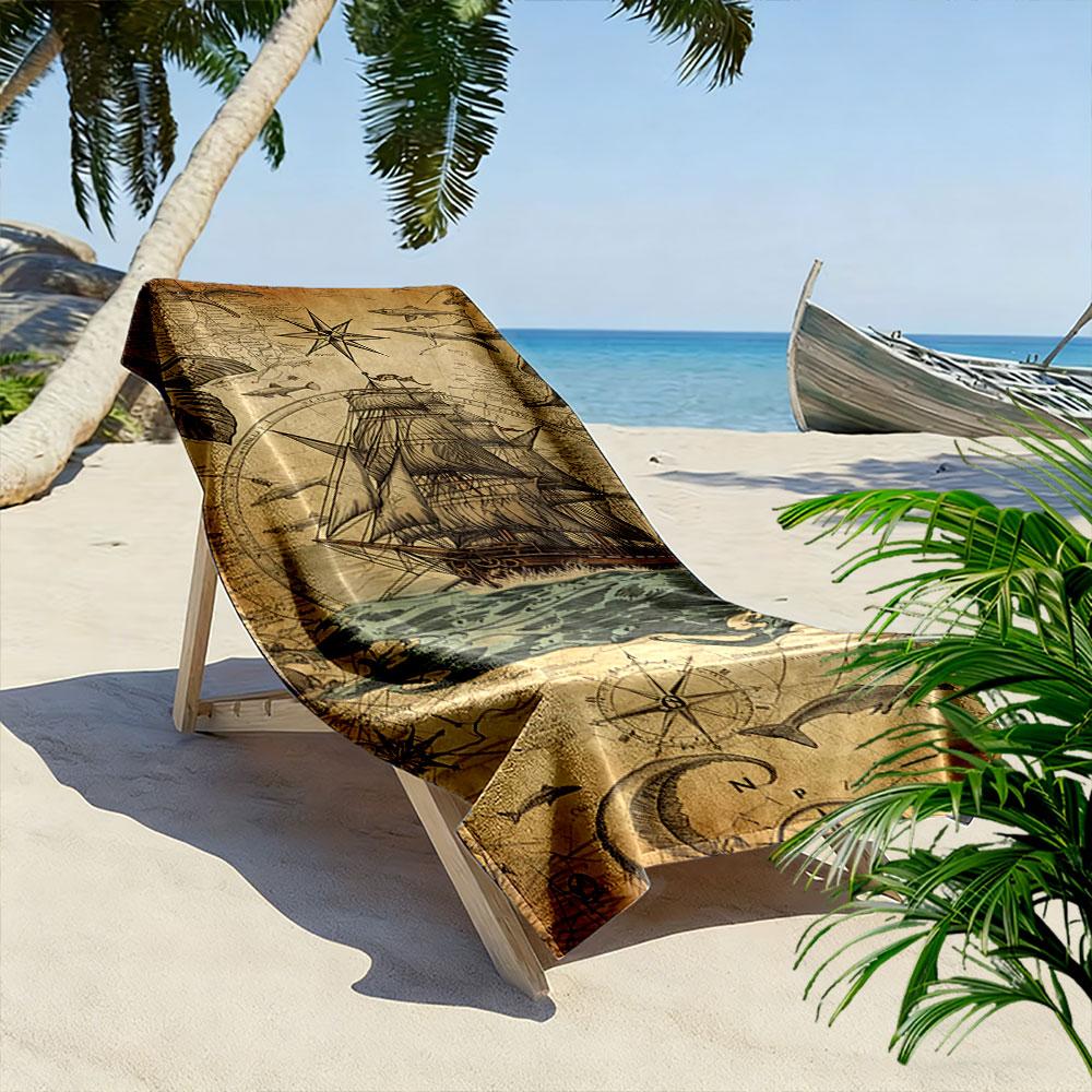 Vintage Nautical Ship Map Design Beach Towel Quick-drying for Travel Outdoor Sports Jogging Beach and Swimming