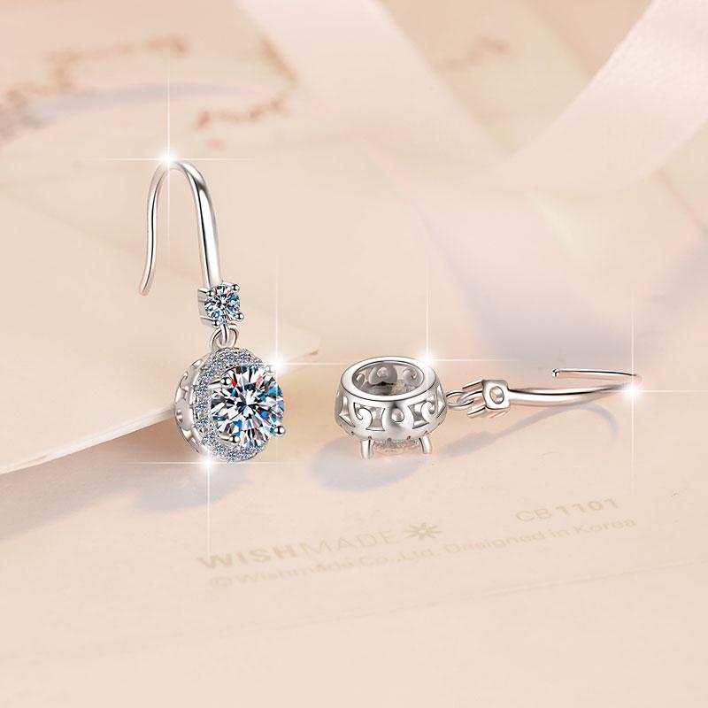 Fine Fashion Jewelry Round Bright Cut VVs1 Moissanite Quality S925 Sterling Silver Earrings Dangle Pendant