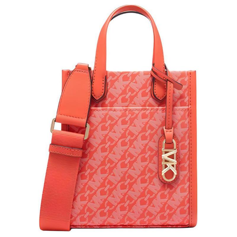 MICHAEL KORS Gigi Letter Chain Print Logo Pendant Artificial Leather Tote Bag Shopping Bag Shoulder Crossbody Handbag Mini Women s Coral Red красный