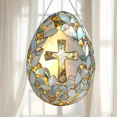 Easter Egg Suncatcher 2D Acrylic Egg Shape Sun Catcher Window Hanging Decoration with Chain for Porch Garden Religious Home Decor