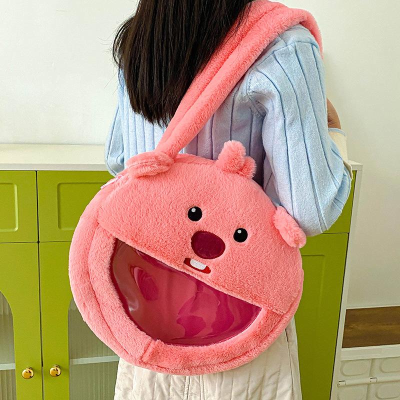 

Pink little sea fox than doll bag women s new plush cute Ruby shoulder bag fashionable transparent messenger bag розовый