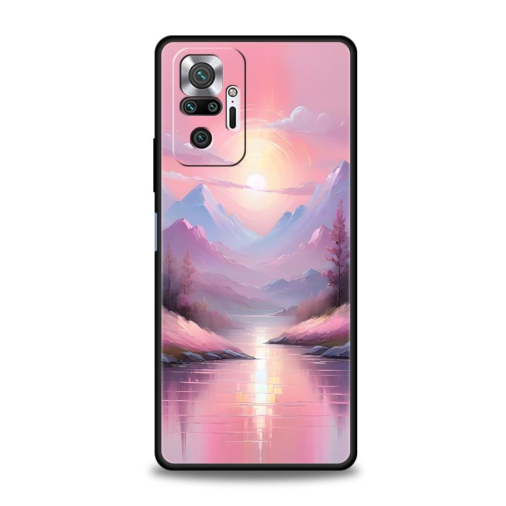 Pink Sunset Mountain Phone Case Cover for Redmi 14C 10C Note 15 14 13 12 10 11 K40 Pro Plus 5G Shockproof Soft TPU Shell Capas
