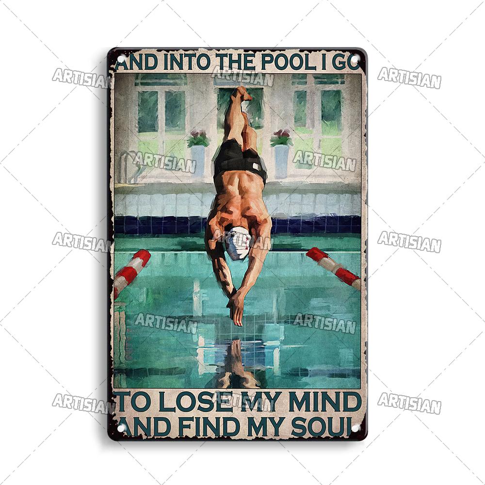 Artisian Sport Metallschild Schwimmen Blechschild Tauchen Dekoratives Poster Wanddeko Garage Bar Pub Club Hotel Café Küche Zuhause