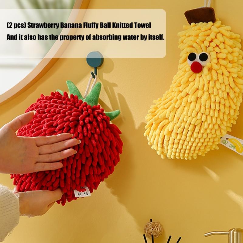 2 Pcs Fruit Shaped Bath Towels Furry Soft Chenilles Fabric Face Hand Towels For Children Adults