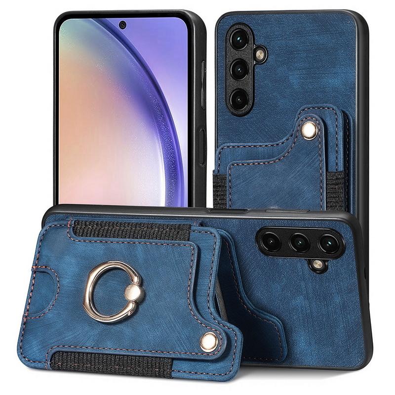 Leather Magnetic Card Bag Case For iPhone 17 16 15 14 13 Xiaomi 13T Poco X5 Pro Ring Bracket Cover For Samsung S24 Ultra S23 A54 Google With Wristband