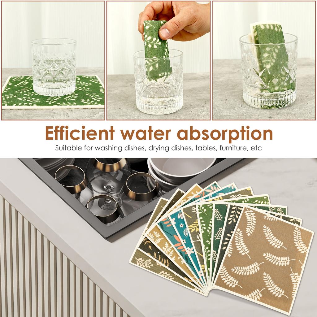 10Pcs Kitchen Cleaning Rags Cellulose Cotton Dish Towel Multiple Styles Water Absorbent Kitchen Washcloths Cookware Scouring Pad