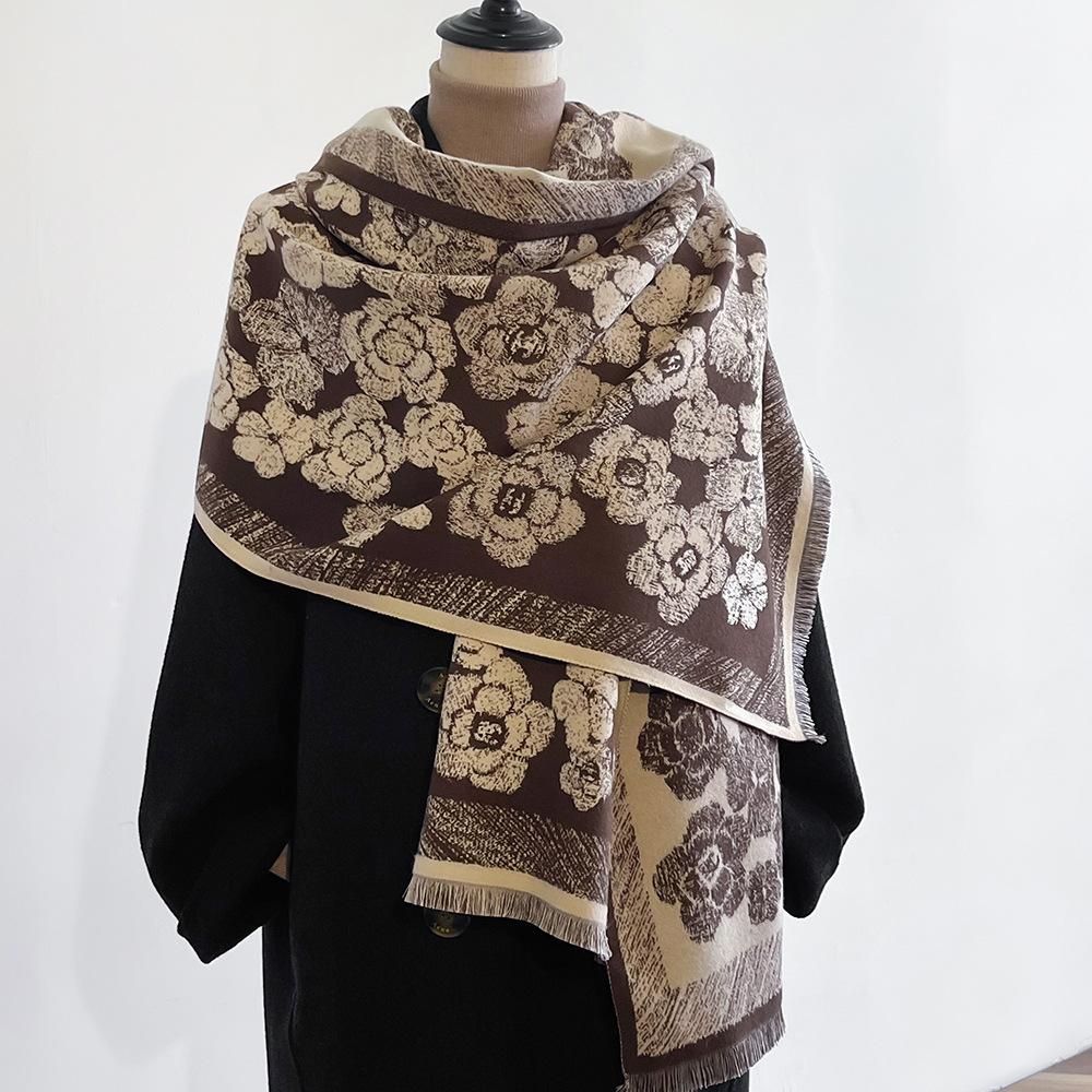 Jacquard landscape painting imitation cashmere scarf for women's office air-conditioned room thick and warm long trendy scarf