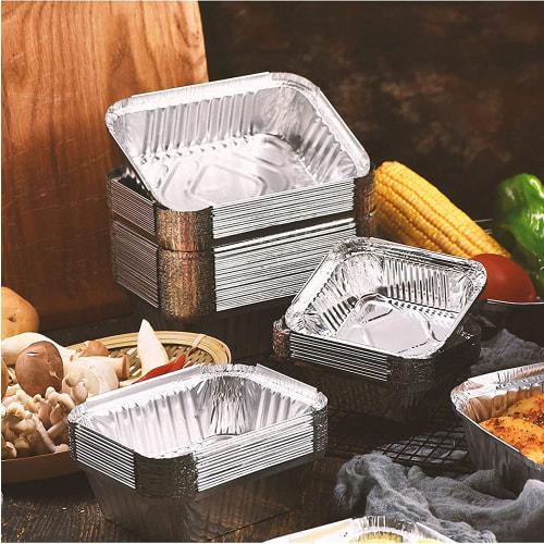 Disposable Aluminum Foil Pans, BBQ Plates, Heavy-Duty Food Containers, Pie Pans, Freezer & Oven Safe, 30-Pack (650ml, Square Plastic Cover)