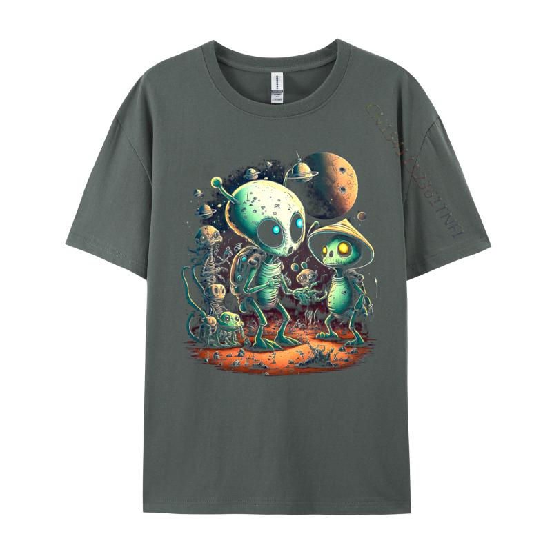 Tops T Shirt Lovely Aliens Tshirt Autumn Cotton Fabric Unisex T Shirt Design Hip Hop Alien Vistors TShirt