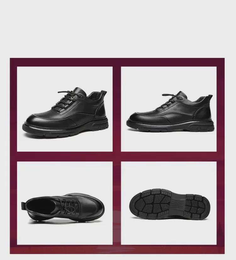 Men's Genuine Leather Sneakers: Trendy British Style Casual & Business Commuter Shoes with Round Toe.