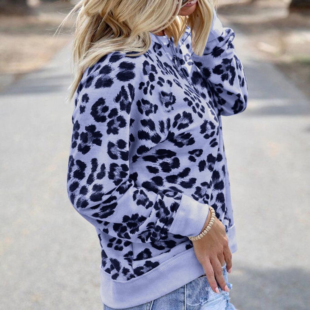 Women's Fashion Leopard Print Round Neck Long Sleeve Loose Sweater Top