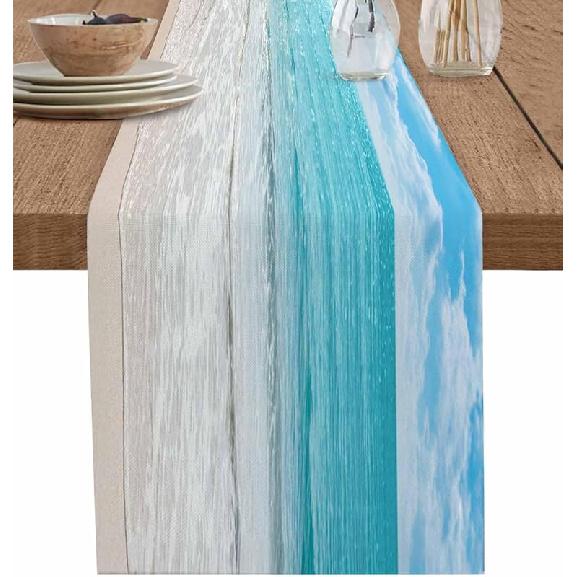 Summer Table Runners 70 Inches Long Tropical Ocean Beach Sea Water Table Runner for Family Dinner/Wedding/Outdoor Indoor Party, Cotton-Polyester