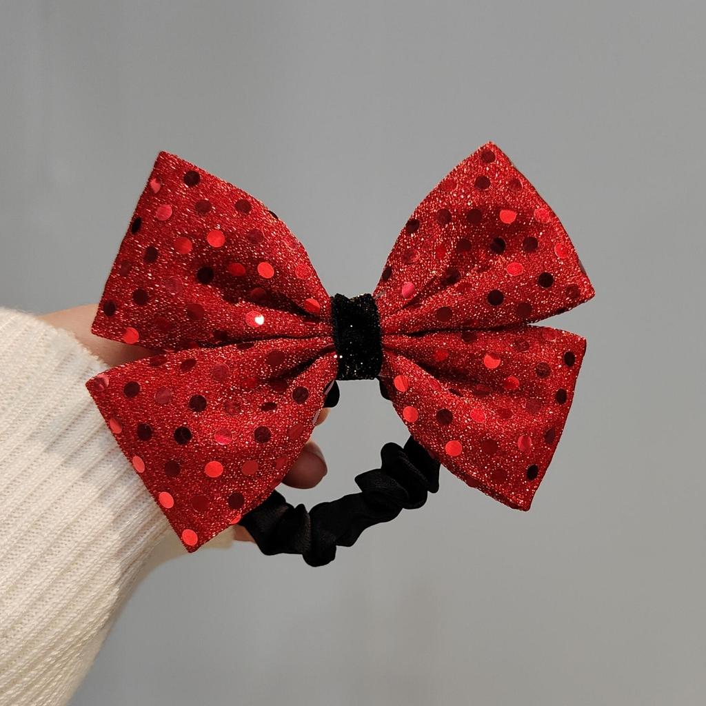 Red & Gray Autumn/Winter Large Bow Hair Tie for Women