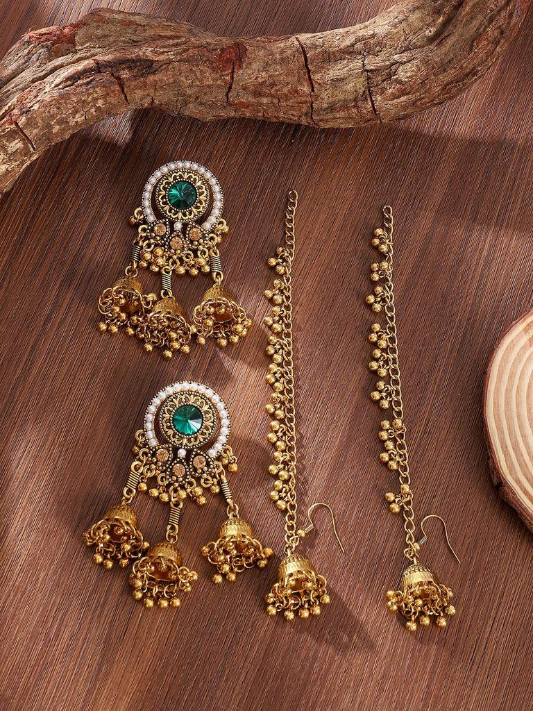 Retro Rhinestone Indian Wind Chime Tassel Earrings - Bohemian Ethnic Style