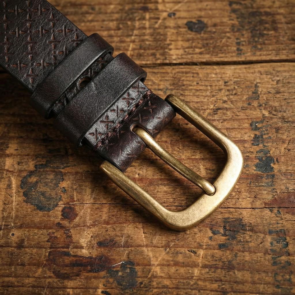 Men s Genuine Leather Retro Cowhide Belt with Brass Pin Buckle, Versatile and Stylish. 115cm