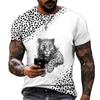 Animal World Leopard 3D Printed T-shirts Summer Street Trendy 0-Neck Short-sleeved Oversized Men's T-shirts