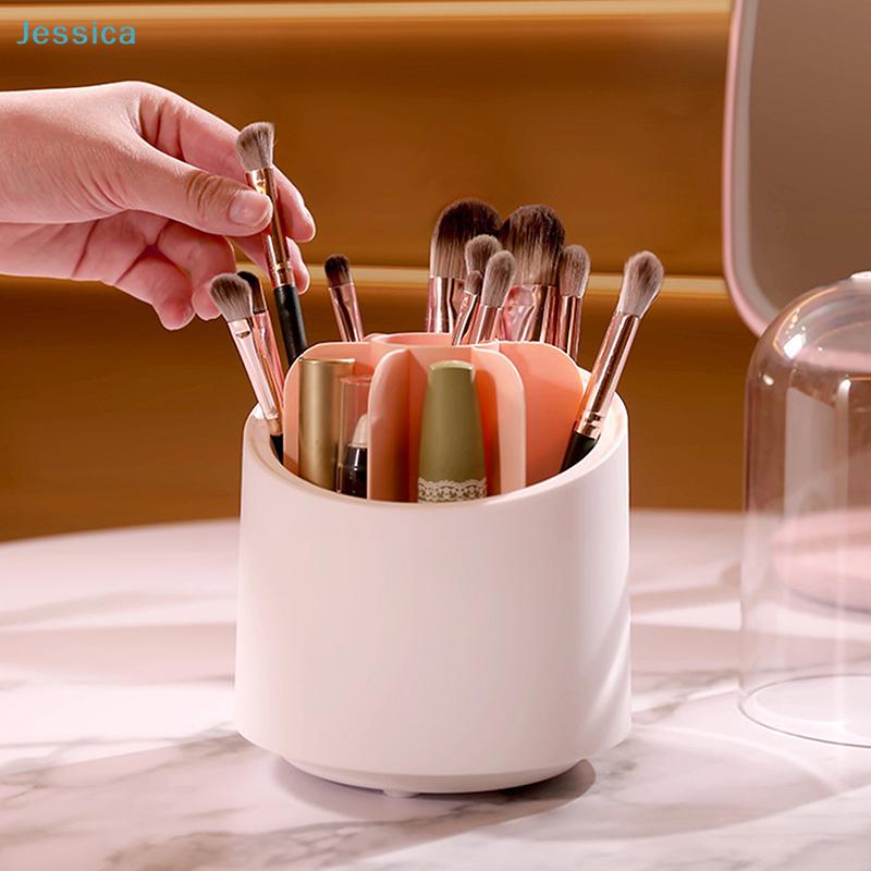 360° Rotating Makeup Brush Organizer with Dustproof Lid - Cosmetic Storage Holder for Vanity & Dresser