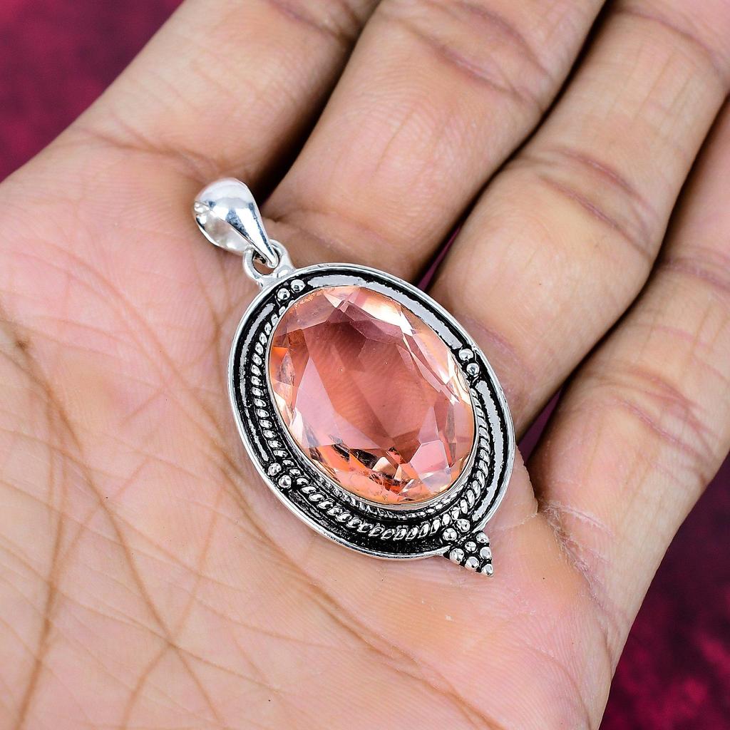 Wisiorek Morganite, ręcznie robiony kamień szlachetny 925 Solidny wisiorek ze srebra próby 925, antyczna biżuteria, prezent zaręczynowy