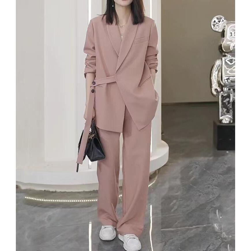 Dámské jarní a podzimní ležérní sako, odpovídající sada, korejské elegantní volné saka, široké kalhoty, dvoudílné dámské oblečení