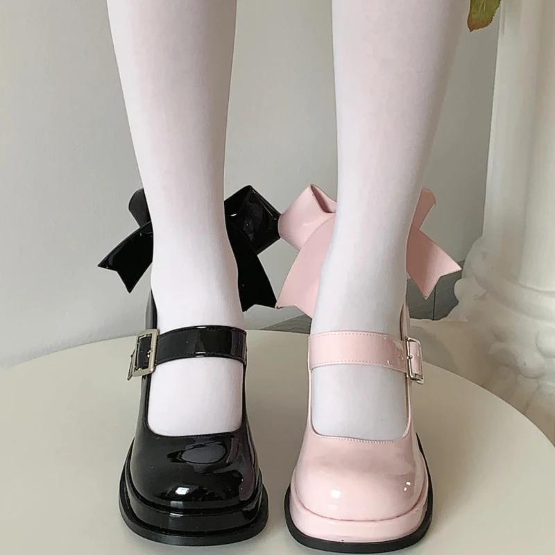 New Bow Mary Jane High Heels Cute and Comfy Women's Pumps with Bow Tie for Casual  Italian Shoes and Bags Matching Set