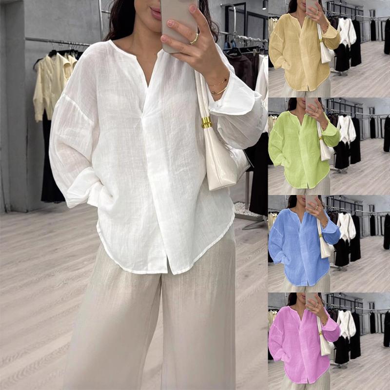 2025 New Women's Casual Long-sleeved V-neck Regular Multi-color Top Shirt