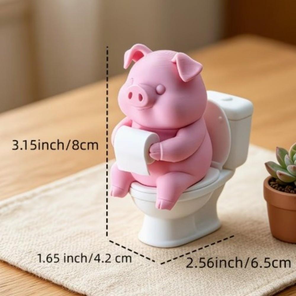 Cartoon Pig Figurine 3D Printed Toilet Pig Decoration Novelty Pig Sitting on Toilet Gift