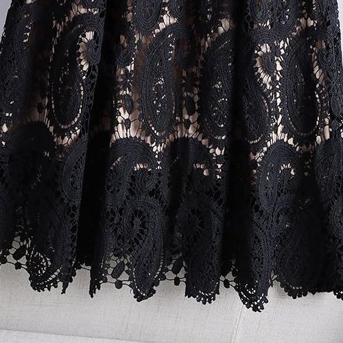 Vintage Women's Crochet Hollow Lace Skirt Casual High-waist Slim A-line Skirt Spring