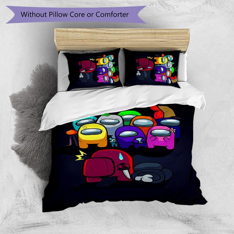 Among Us Set Lenzuola Stampato 3 Pezzi Copripiumino Traspirante Morbido Set Federe Lavabile Decorazione Camera da Letto Regalo per la Casa