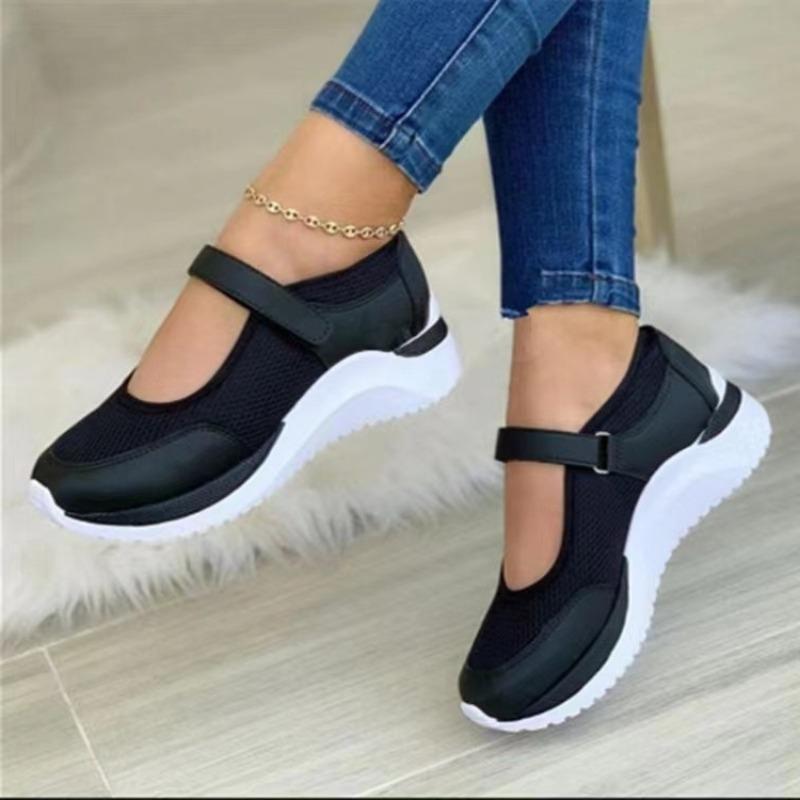 Fashion Round Head Knitted Women's Thick Sole Single Shoes Women's Large Size 36-43 Grid Casual Women's Shoes Sneakers Women
