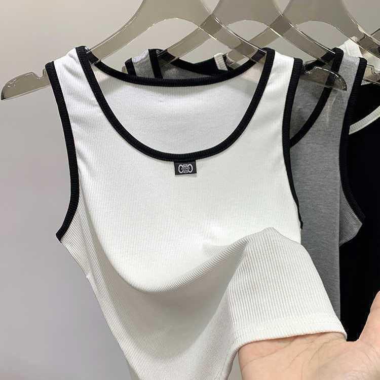 

Женская майка с цветными блоками: Трендовый топ без рукавов, подчеркивающий ключицы XL (115-130 jin)