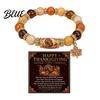 Thanksgiving Beaded Bracelet for Women Holiday with Greeting Card Gift Maple Leaf Charm Elastic Stretch Fall Harvest Jewelry Theme Women