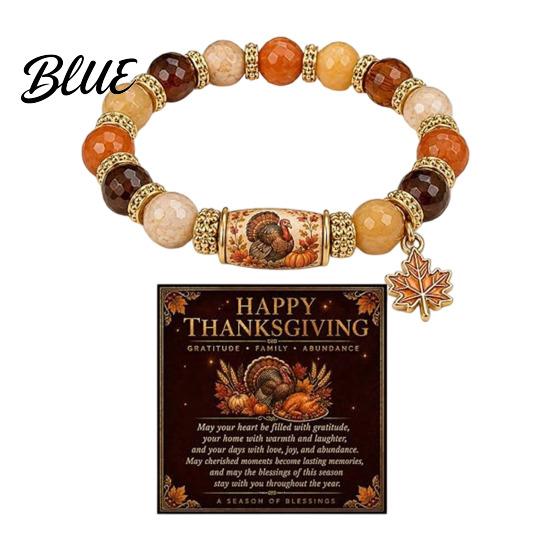 Thanksgiving Beaded Bracelet for Women Holiday with Greeting Card Gift Maple Leaf Charm Elastic Stretch Fall Harvest Jewelry Theme Women