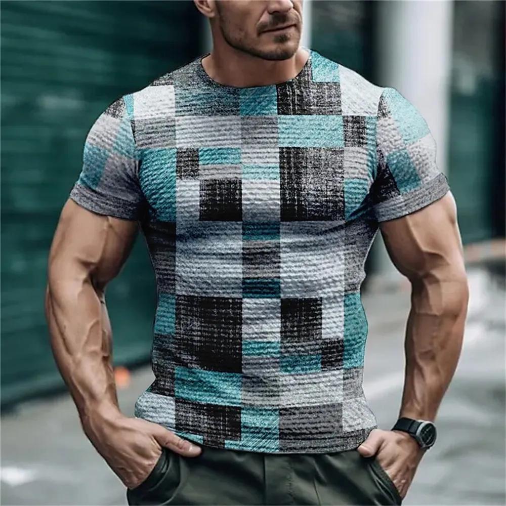 Fashion Simple Striped Plaid Summer Men's Short Sleeve T-shirt Street Trend O Collar Loose Casual Tops Tees Size XXS-6XL