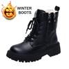 Women’s Winter Boots Casual Short Motorcycle Boots Girl Fashion Street Style Black Warm Ankle Boots with Fur Plus Size