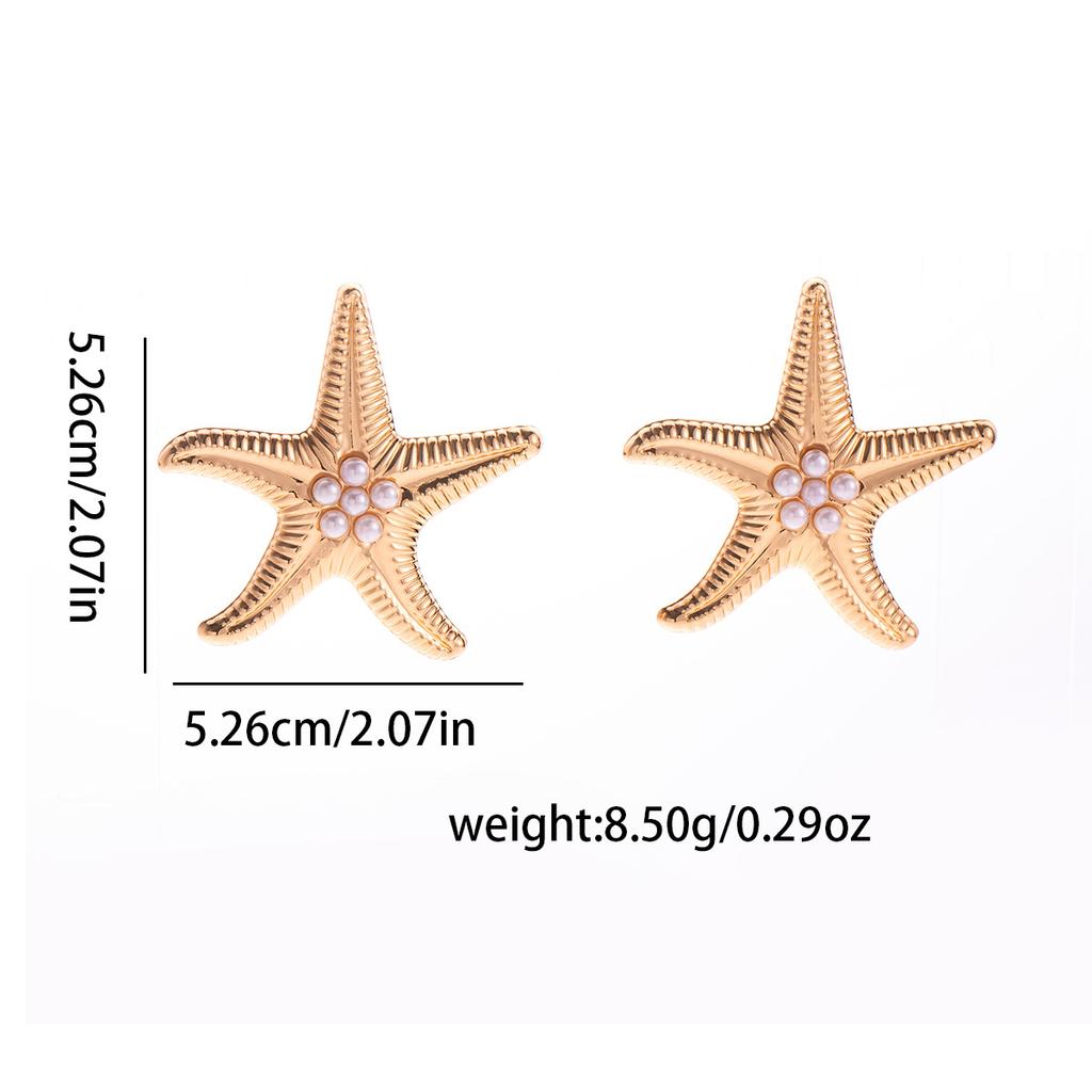 Glam Zircon Starfish Stud Earrings Exaggerated Metal Retro Design Big Piercing Earring Party Zircon Fashion Women's Accessories