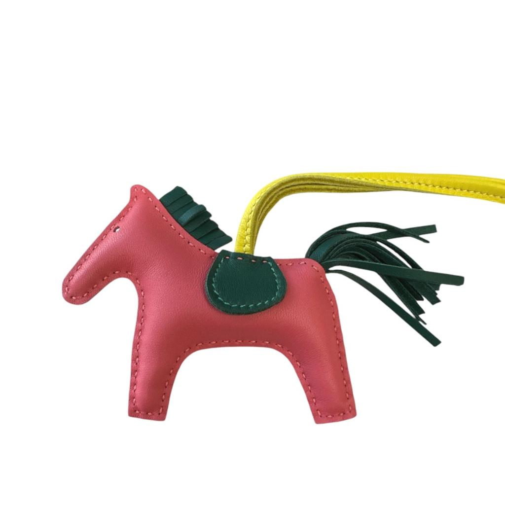 Hermes Bag Charm Anyo Miro Rodeo MM Key Ring Lambskin Rose Azalea X Malachite  Used